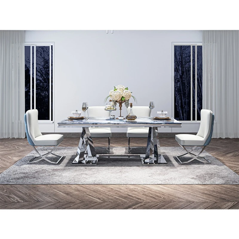 Home Dining Room Furniture Retangular Table Restaurant Manufacturer Dining Set Marble Stainless Steel  Luxury Modern