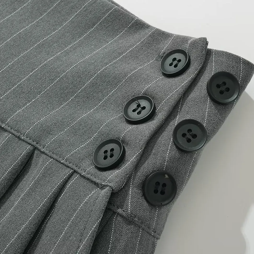 American Retro ey Vertical Stripes Suit Fabric Low Waist A-Line  Skirt Women's Versatile Sexy ort Skirt