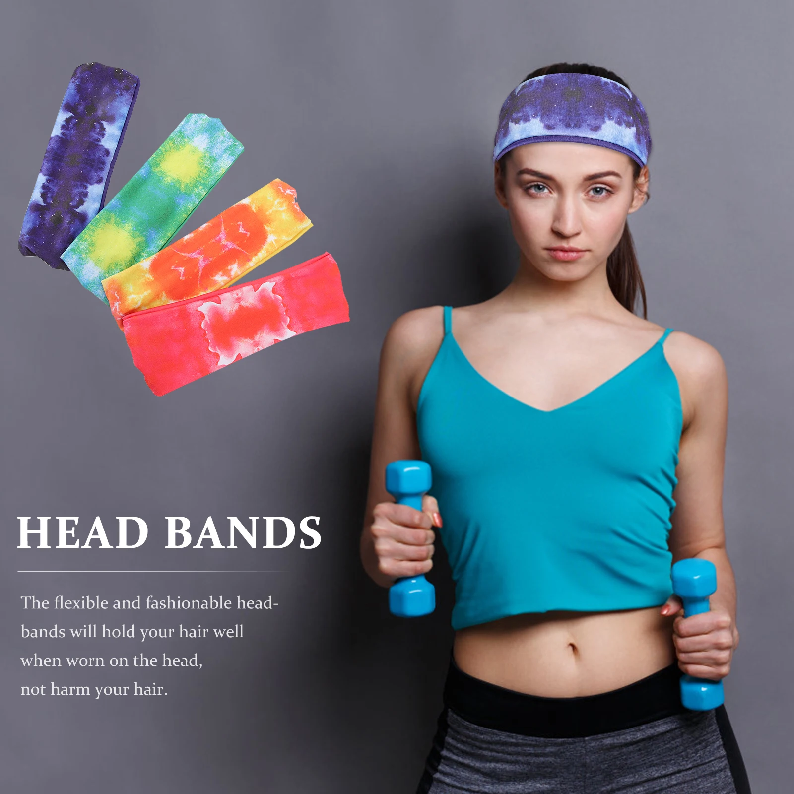 

4Pcs Tie Dye Fitness Headbands Elastic Sweat Absorbing Hairbands for Yoga Workout Running Gym Fitness Headbands
