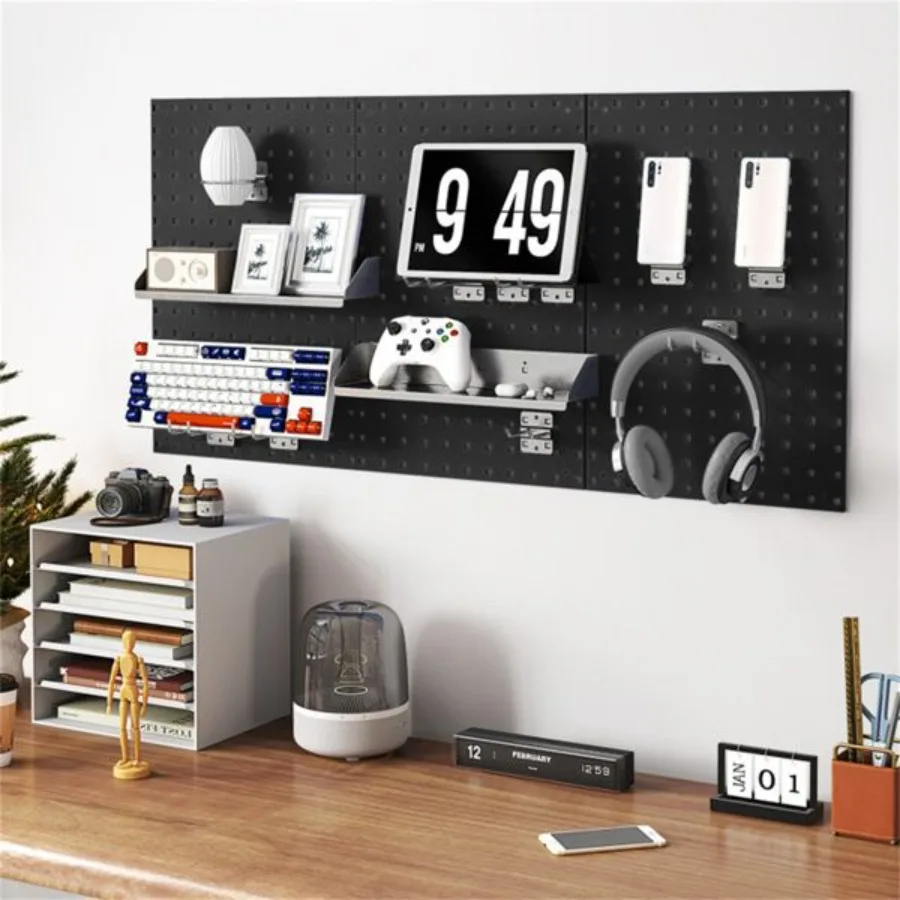 Black WallMounted Pegboard Wall Organizer Kit 4 ft.Metal Toolboard