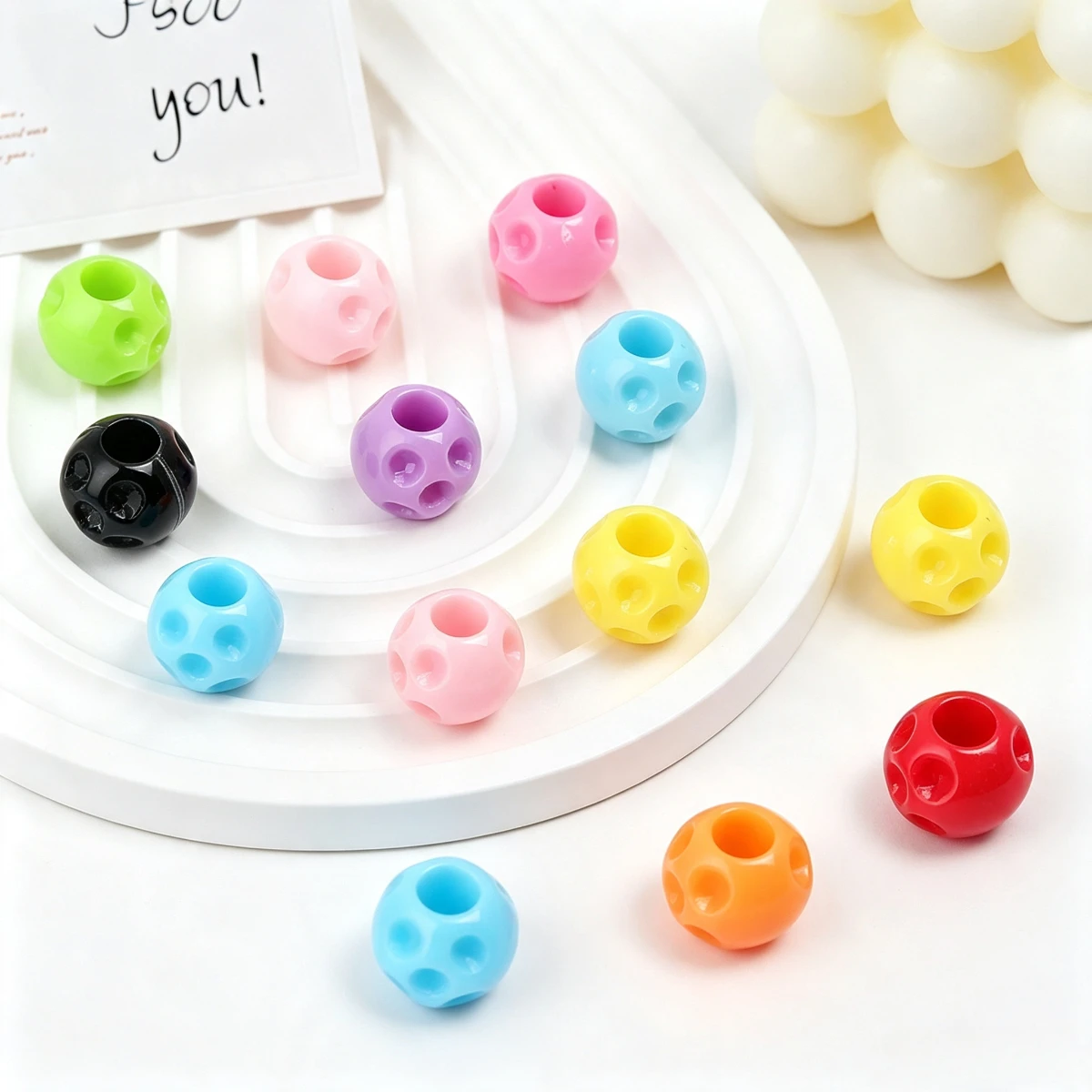 60g About 240pcs Random Color Dimpled Pit Round Acrylic Beads for DIY Bracelet Necklace Handmade Jewelry Craft Supplies