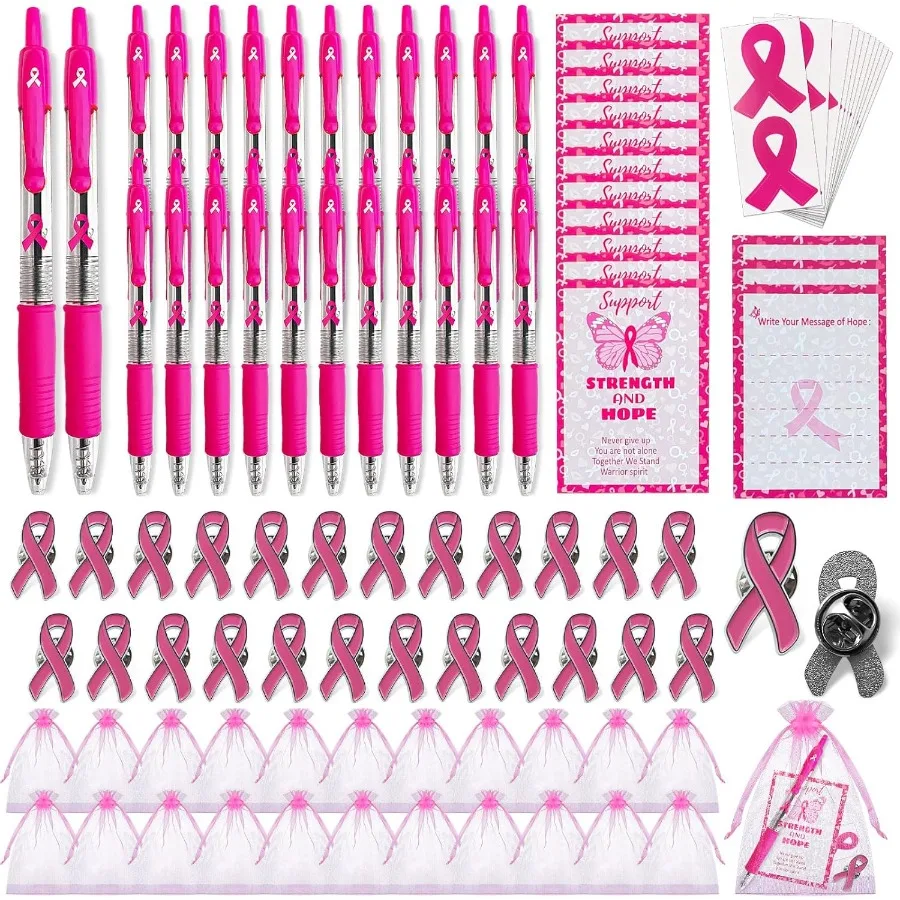 

120 Pcs Breast Cancer Awareness Accessories Gift Set for Events Inspiratiol Support Pink Ribbon Gifts for Survivo Warrio Fundra