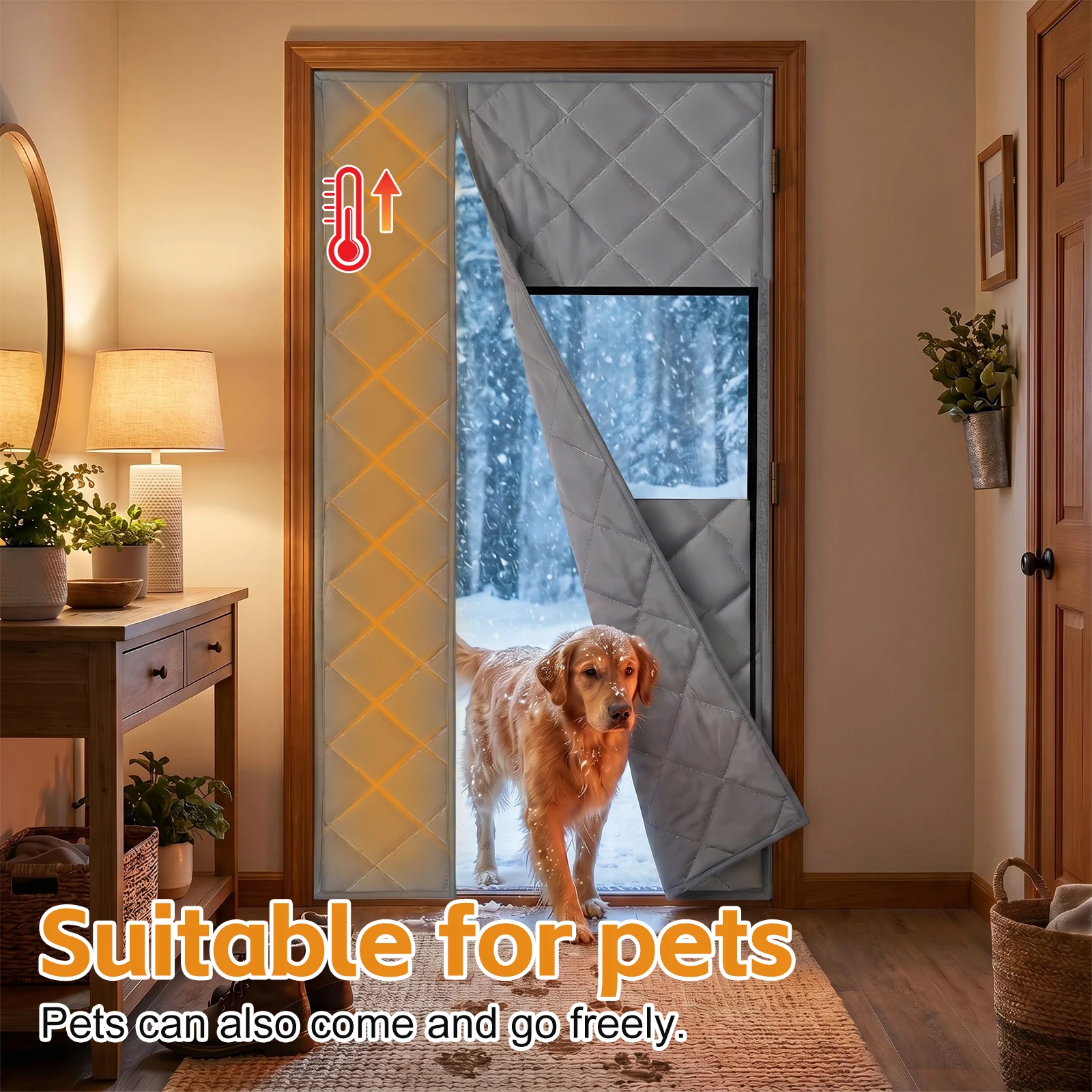 Rideau de porte isolant thermique magnétique avec fenêtre transparente, en tissu Oxford épais et rembourré de coton, couvre-porte imperméable, coupe-v