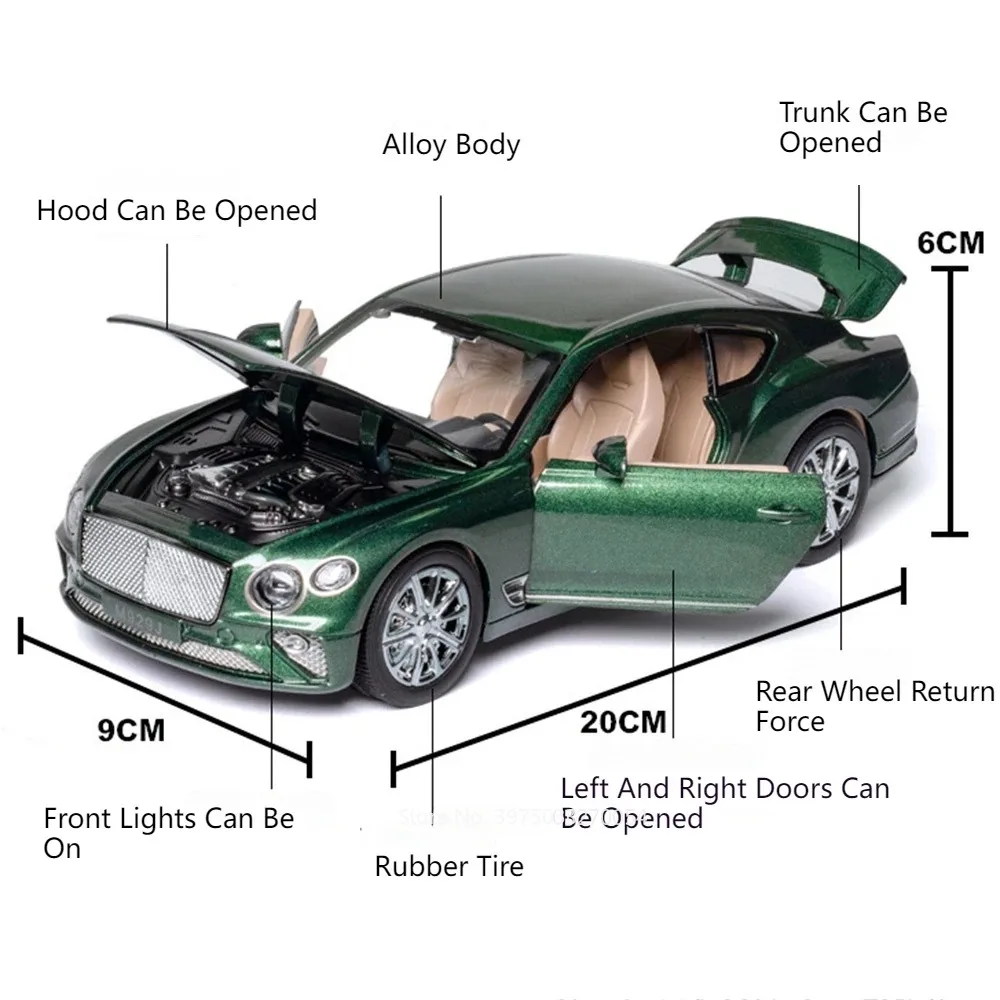 1:24 Mulsanne Continental GTของเล่นรถโลหะผสมDiecastเสียงดึงกลับประตูเปิดรถขนาดเล็กเด็กคริสต์มาสของขวัญ