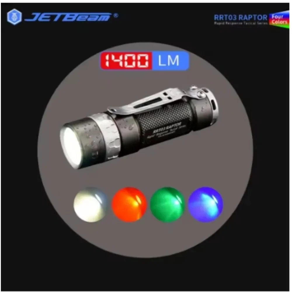 Jetbeam RRT03 1400LM Rotary Control EDC Flashlights Tactical Switch Four Colors LED Spotlight with Rechargeable 18350 Torch