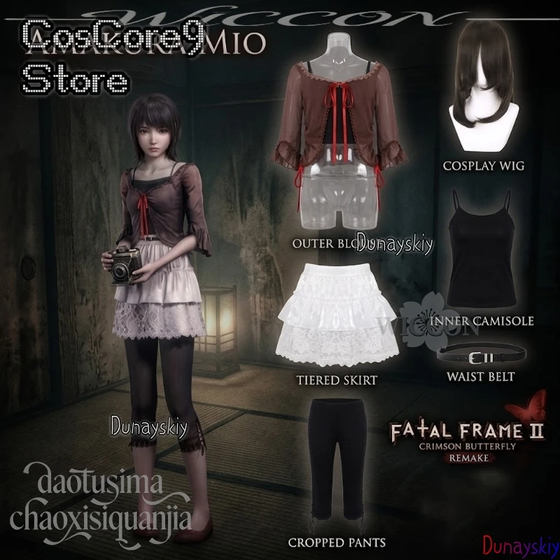 Fantasia de Cosplay Amakura Mio do Jogo de Terror FATAL FRAME II: Crimson Butterfly REMAKE, Vestido Preto Gótico Lolita para Halloween