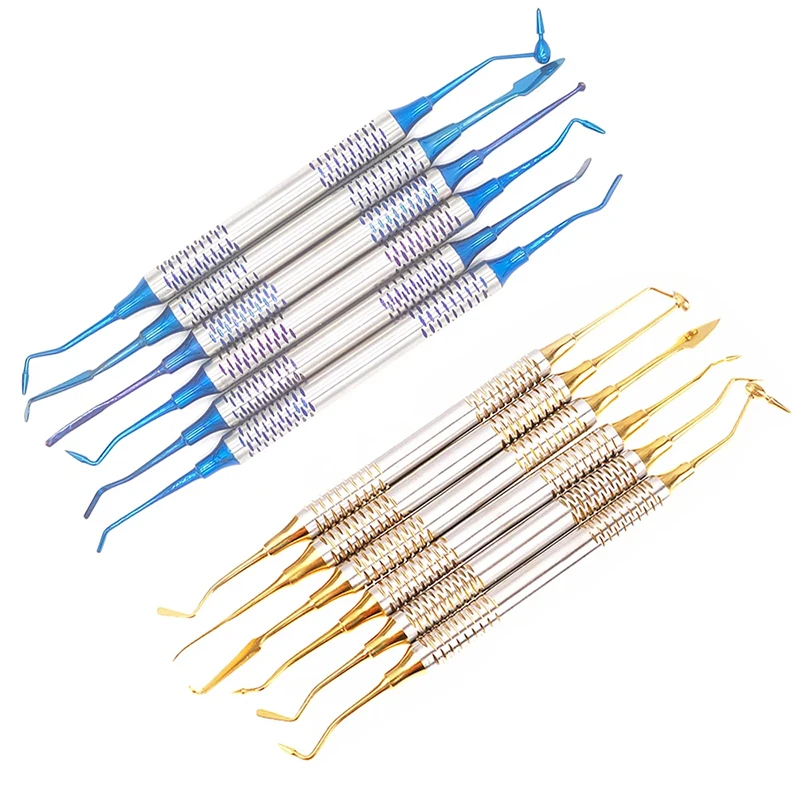 6Pcs/Set Dental Composite Resin Filled Spatula Titanium Plated Head Resin Filler Set Thick Handle Restoration Set Dental Tools