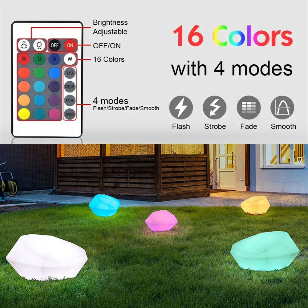 USB Charge RGB LED Glowing Stone Shape Light Outdoor Garden Landscape Lawn Lamp with Remote Control for Patio Lawn Party Decor