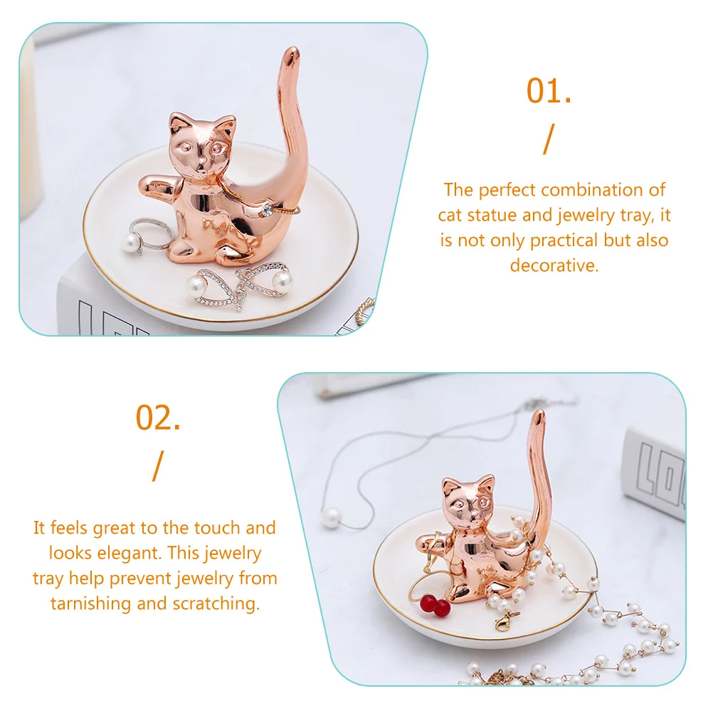 

Cat Shaped Ring Tray Ceramic Jewelry Organizer Dish for Earrings Necklace Rings Home Office Entryway Decorative Storage