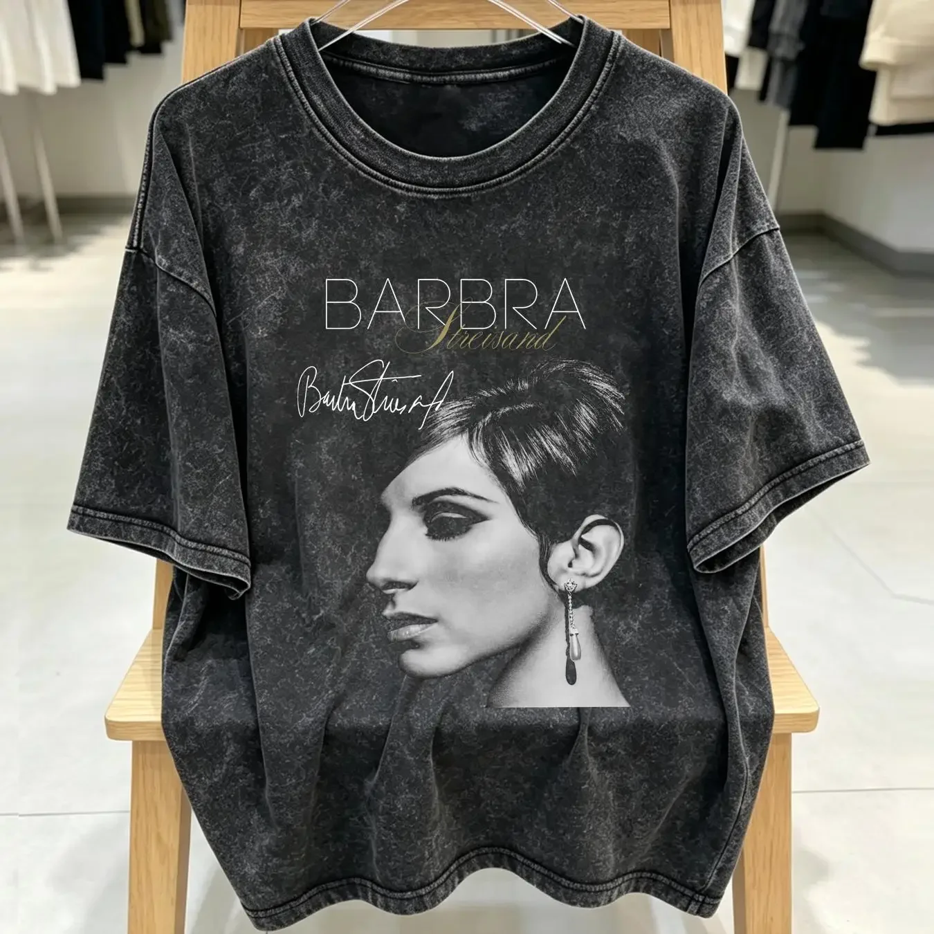 washed T Shirt NEW BARBRA STREISAND 40th Anniversary Black All Size FA1537 vintage Washed fashion Casual homme Soft Breathable