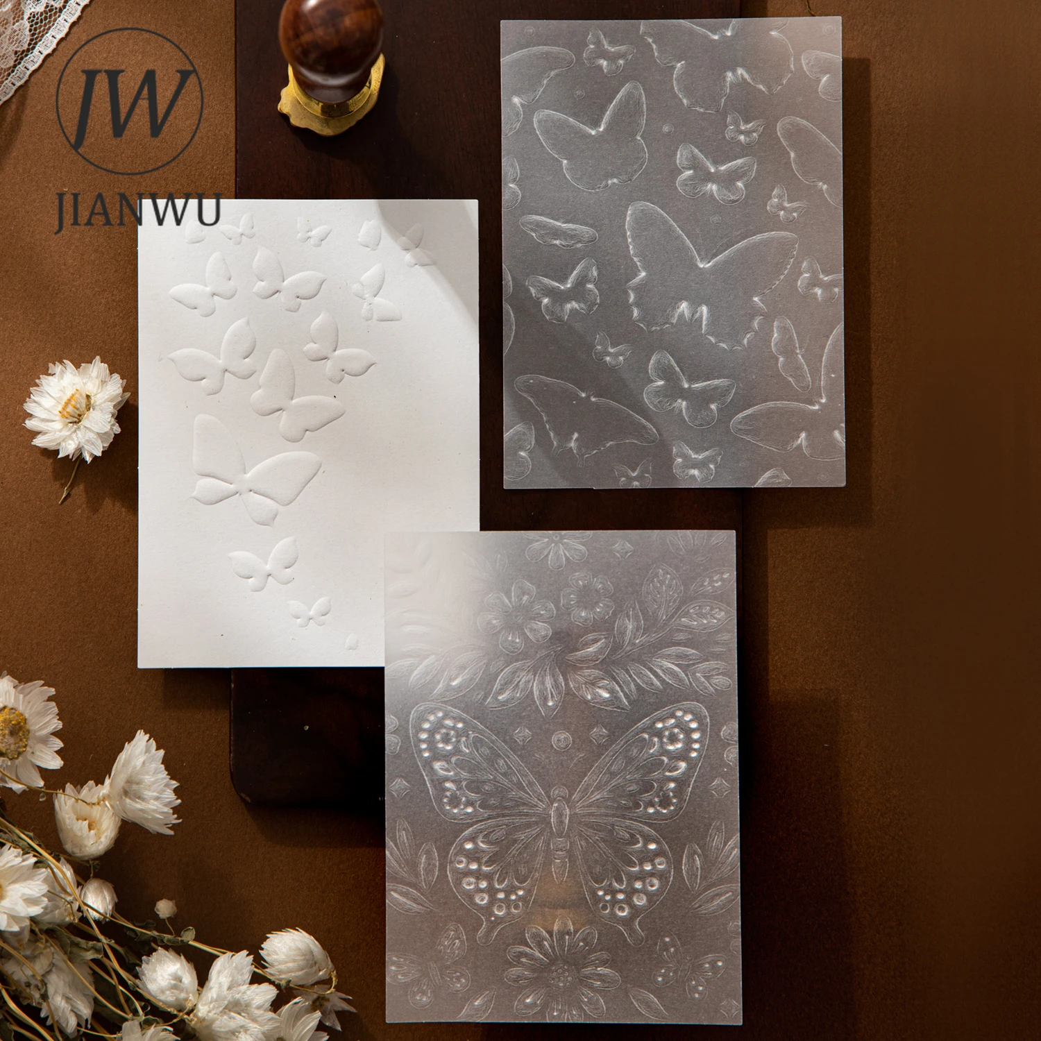 JIANWU Misty White Blossom Series Vintage Flower Butterfly Landscape Collage Material Paper Creative DIY Junk Journal Stationery