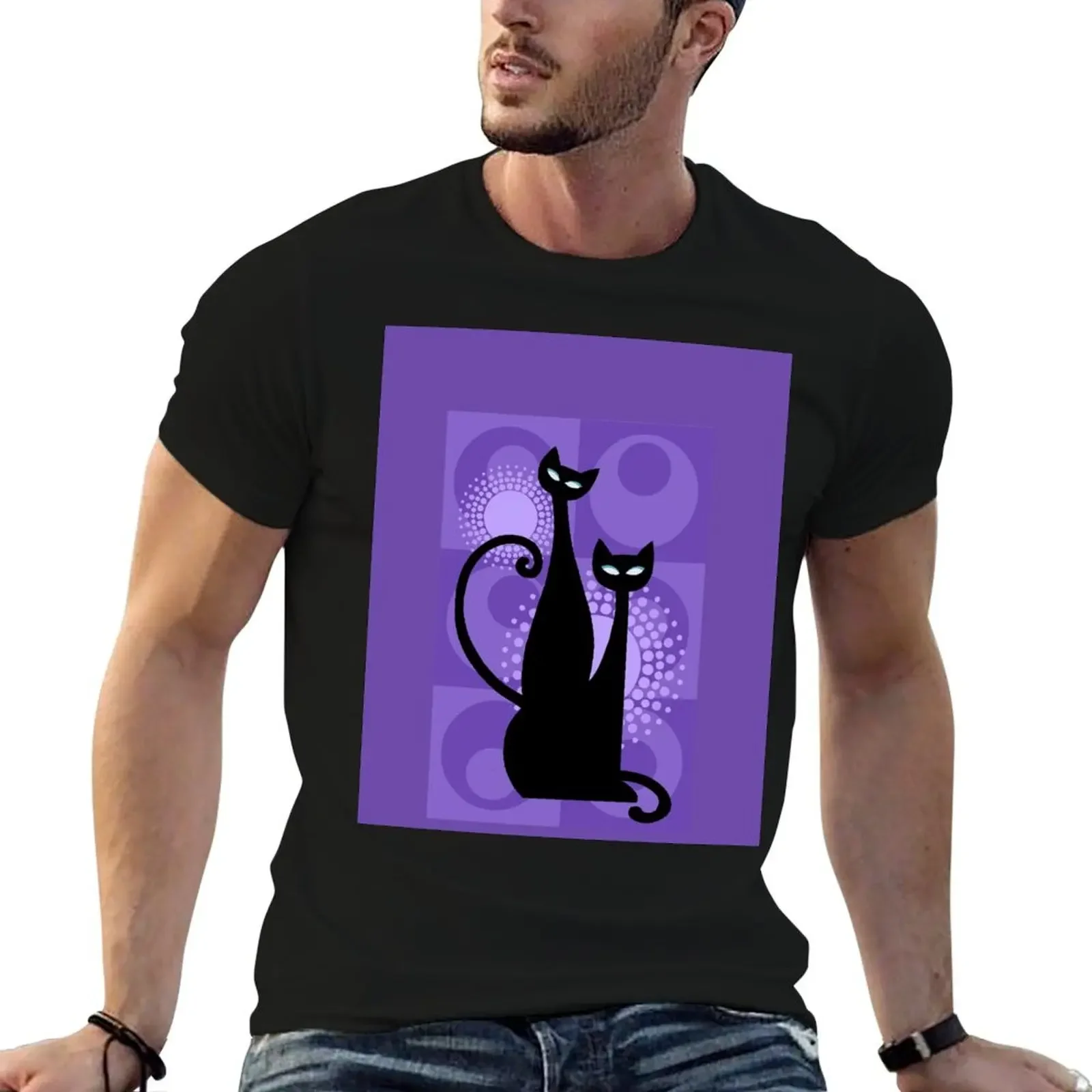 Purple Paradise Atomic Age Black Kitschy Cats T-Shirt Aesthetic clothing croswit shirt man shirts men graphic