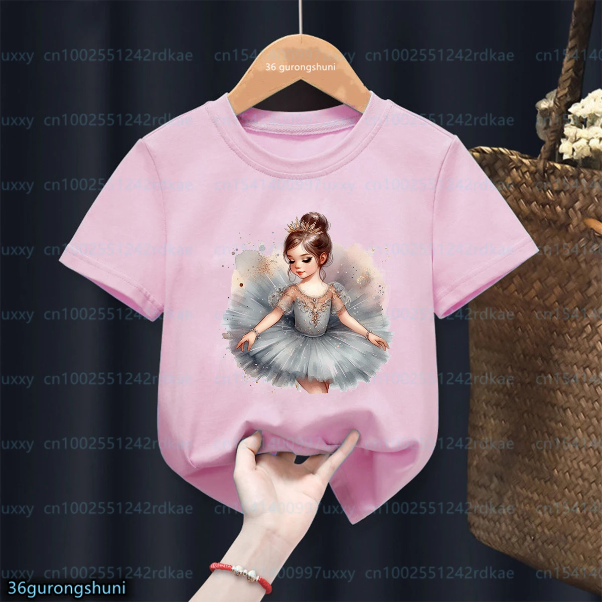 Kawaii Girls T-shirt Ballet Dance Girls Printed T-shirt Kids Fashion Aesthetic Girls Pink Short sleeved Top 1 to 13 Years Old