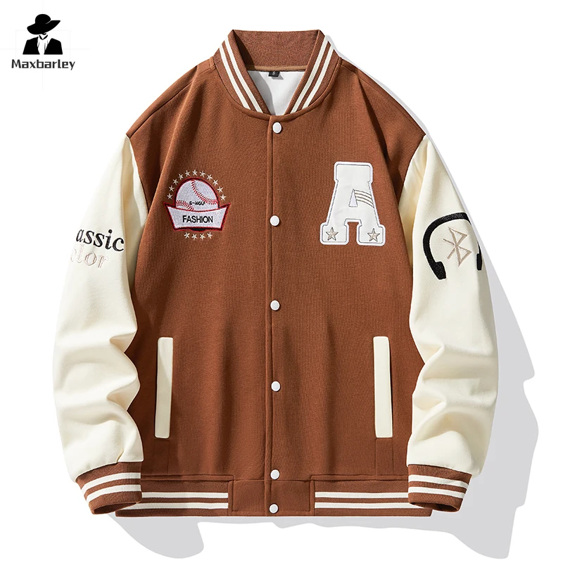Hip Hop Jacket Men's Retro Embroidered Long Sleeve Baseball Suit Coat Street Y2K Women's 2024 Stitching Casual Jacket Spring