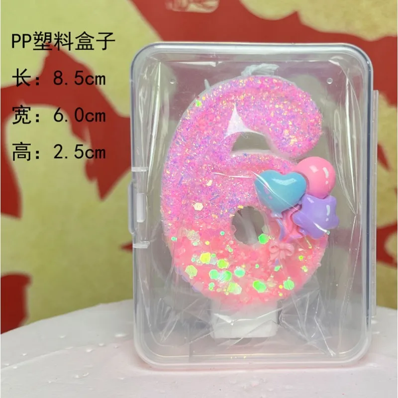 Pink Glitter Number Candles with Love Heart and Colorful Balloon Designs for Birthday Cake and Dessert Table Decor  Prop