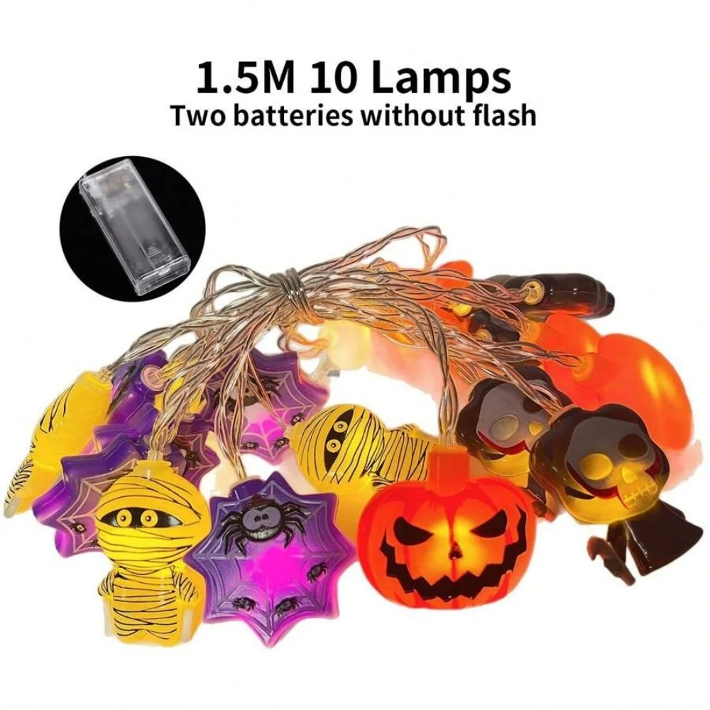 1.5M/3M Halloween Character String Lights Ghost Bat Skull Witch Pumpkin Lights for Porch Balcony Window Haunted House Decor image 5