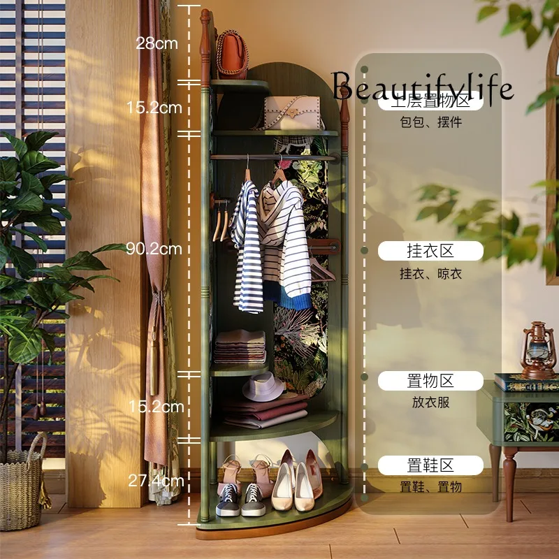 

yj15 Solid wood hanger floor corner French retro rotatable bedroom hanger hanger storage rack