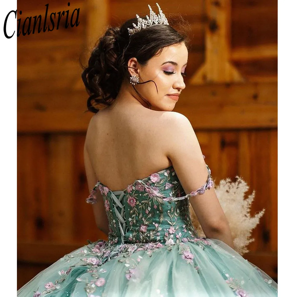 3D Flores Contrato Cor Quinceanera Vestidos Ball Gown 2023 Querida Princesa Doce 16 Vestidos Vestido De Casamento