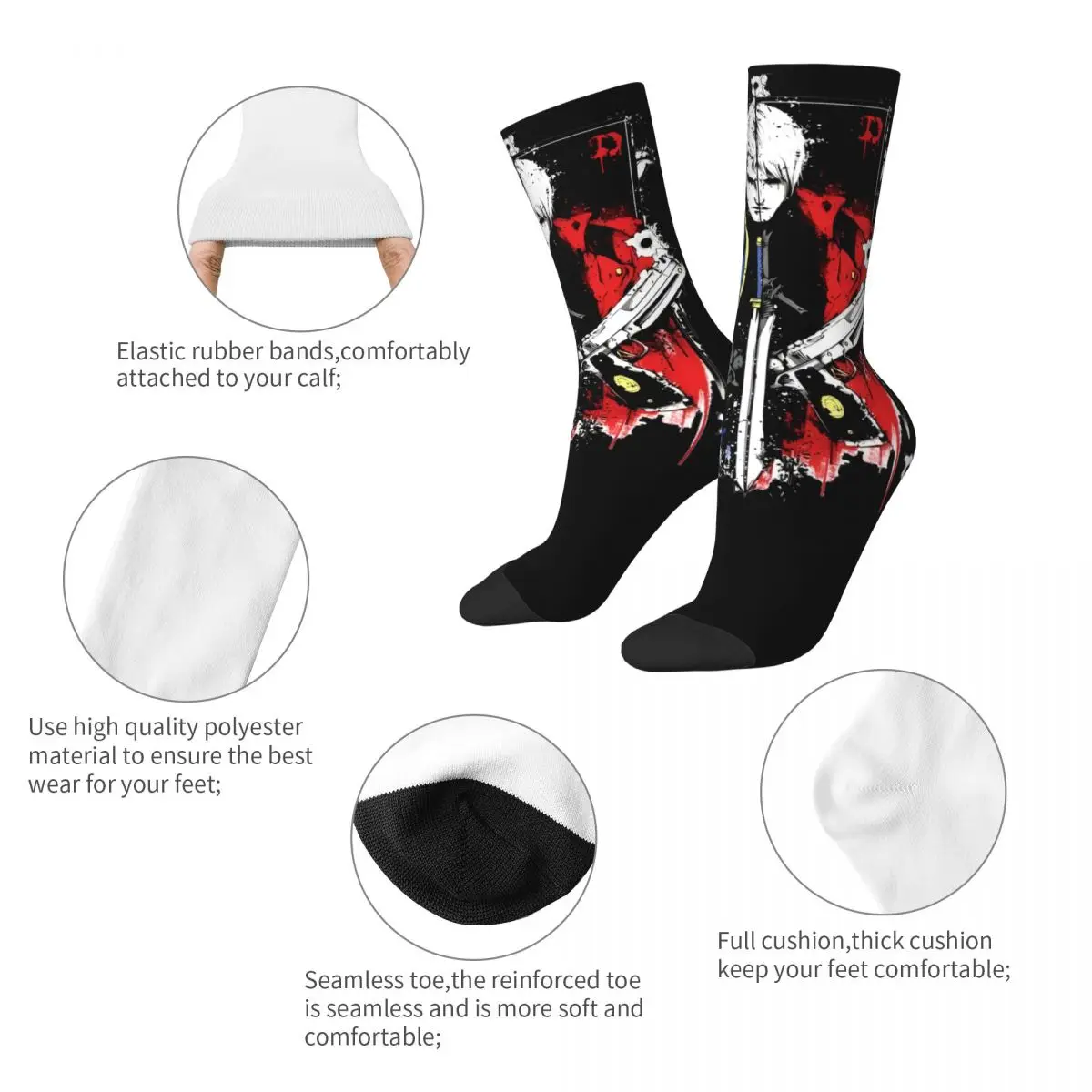 Game Vergil Dmc Socks Men Women Polyester Casual Devil May Cry Socks Hip Hop Spring Summer Autumn Winter Middle Tube Socks Gifts