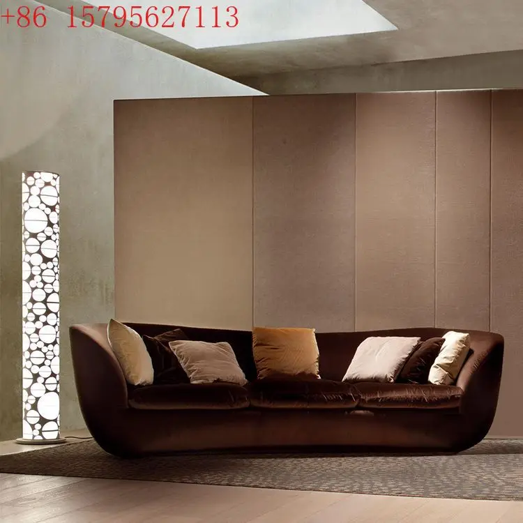 

Modern neoclassical dark brown gray velvet fabric multi-person large apartment living room reception sofa