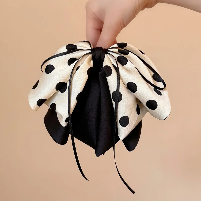 กิ๊บติดผมริบบิ้นตาข่ายพิมพ์ลายหวานสำหรับผมหางม้าขนาดเล็ก กิ๊บติดผมทรงดังโงะด้านหลังศีรษะ