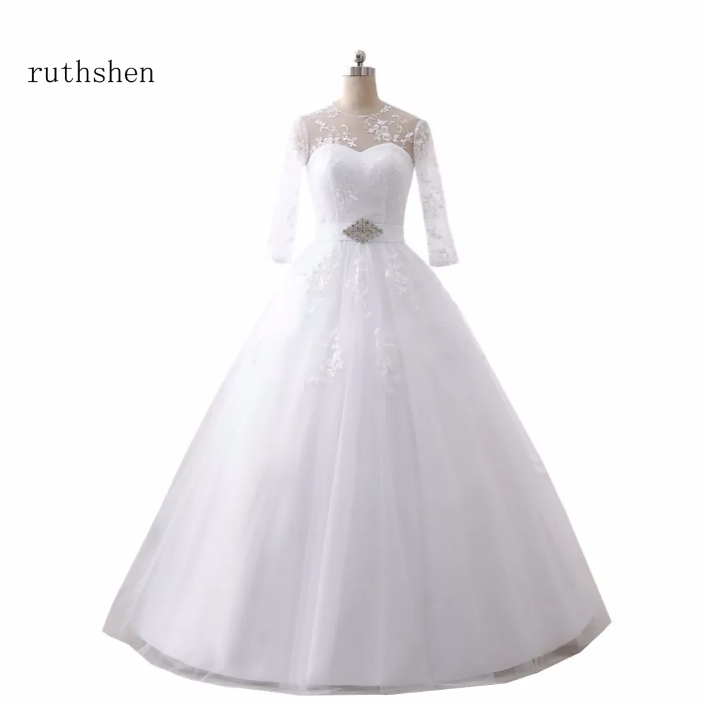 

ruthshen Ball Gown Wedding Dresses Cheap 3/4 Sleeves Lace Tulle Vestidos De Novia Vintage 2023 White Ivory Bride Dresses