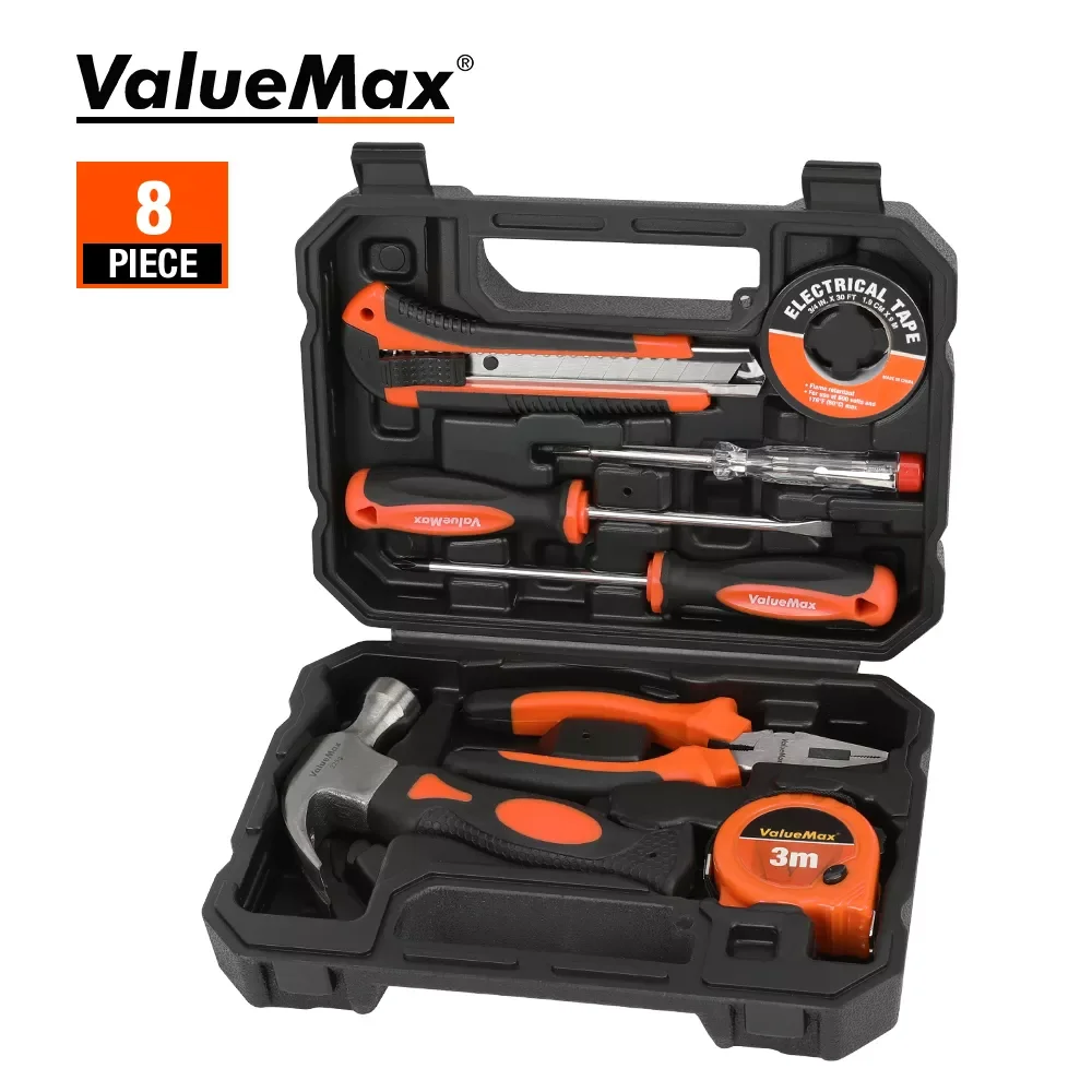 ValueMax 8PC zestaw domowych narzędzi prosty zestaw narzędzi do naprawy domu ze śrubokrętem długopis testowy szczypce nóż przenośne narzędzie Box