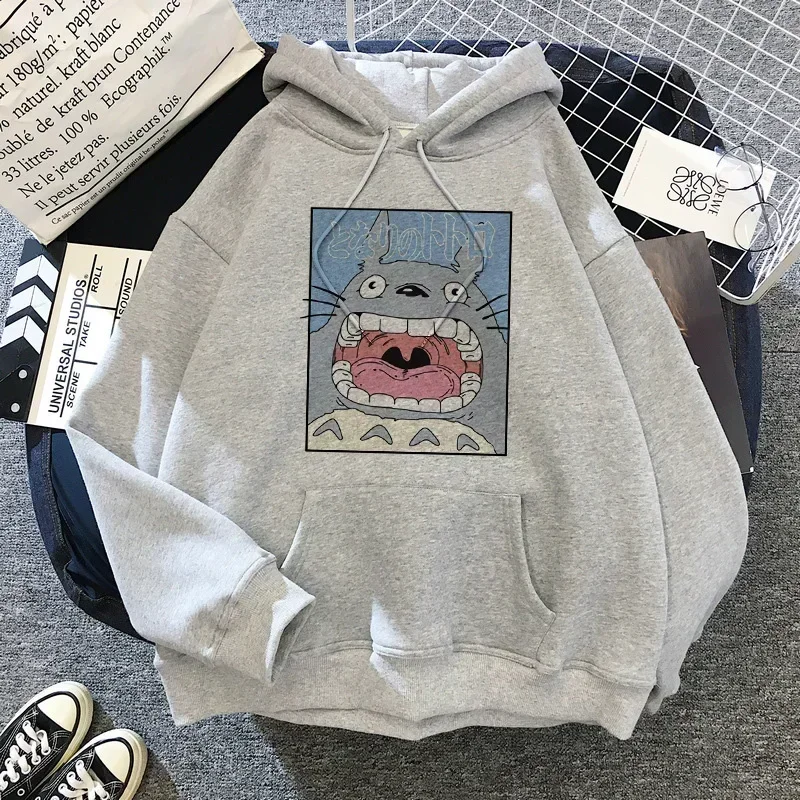 

High Quality Japanese Anime Cartoon Totoro Hoodie Women Kawaii Hoodeis Miyazaki Hayao Studio GhibliHarajuku Men Grey Sweatshirts