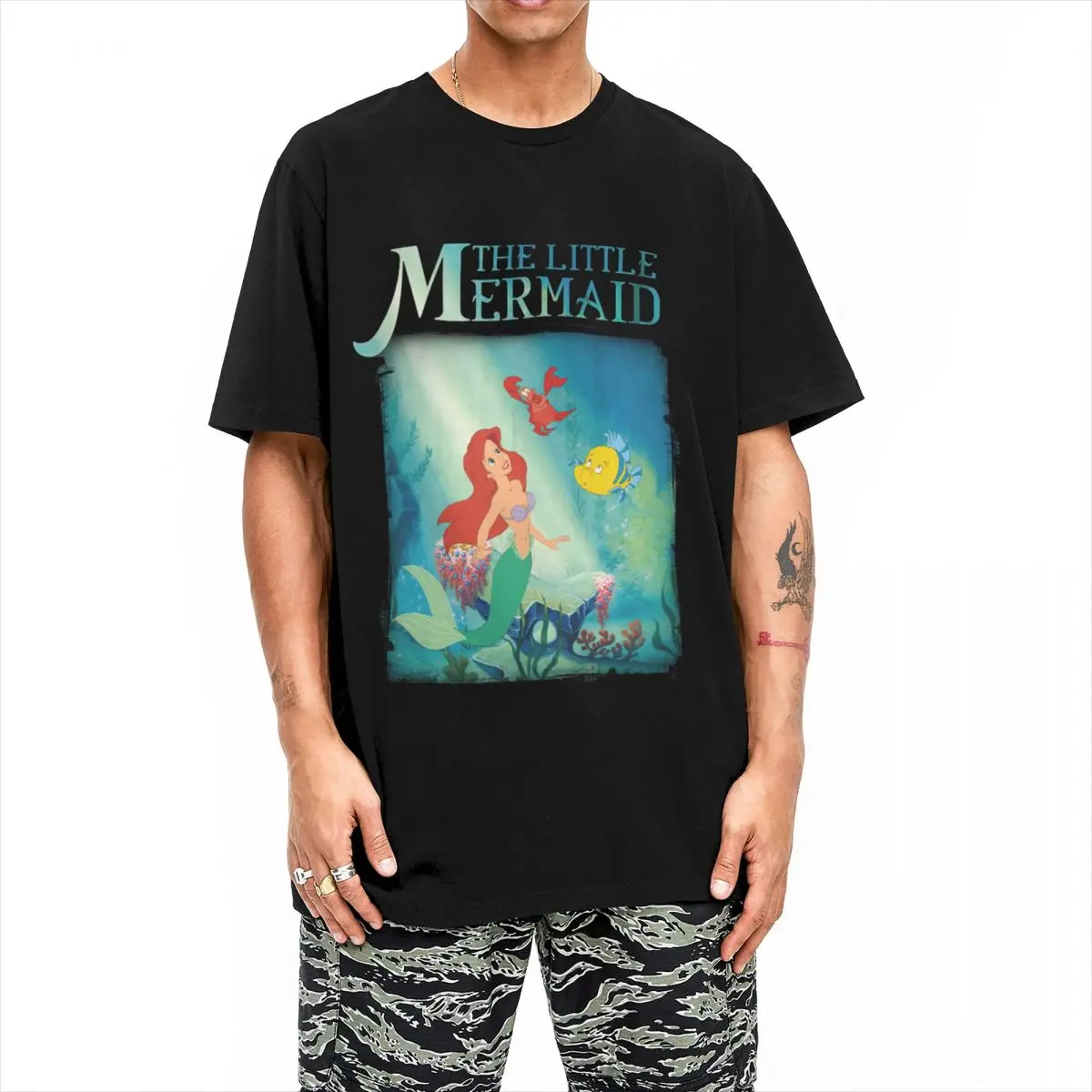 Flounder Sebastian And Ariel Men Women's T Shirt Little Mermaid Vintage Tees Short Sleeve T-Shirts Pure Cotton Gift Clothes