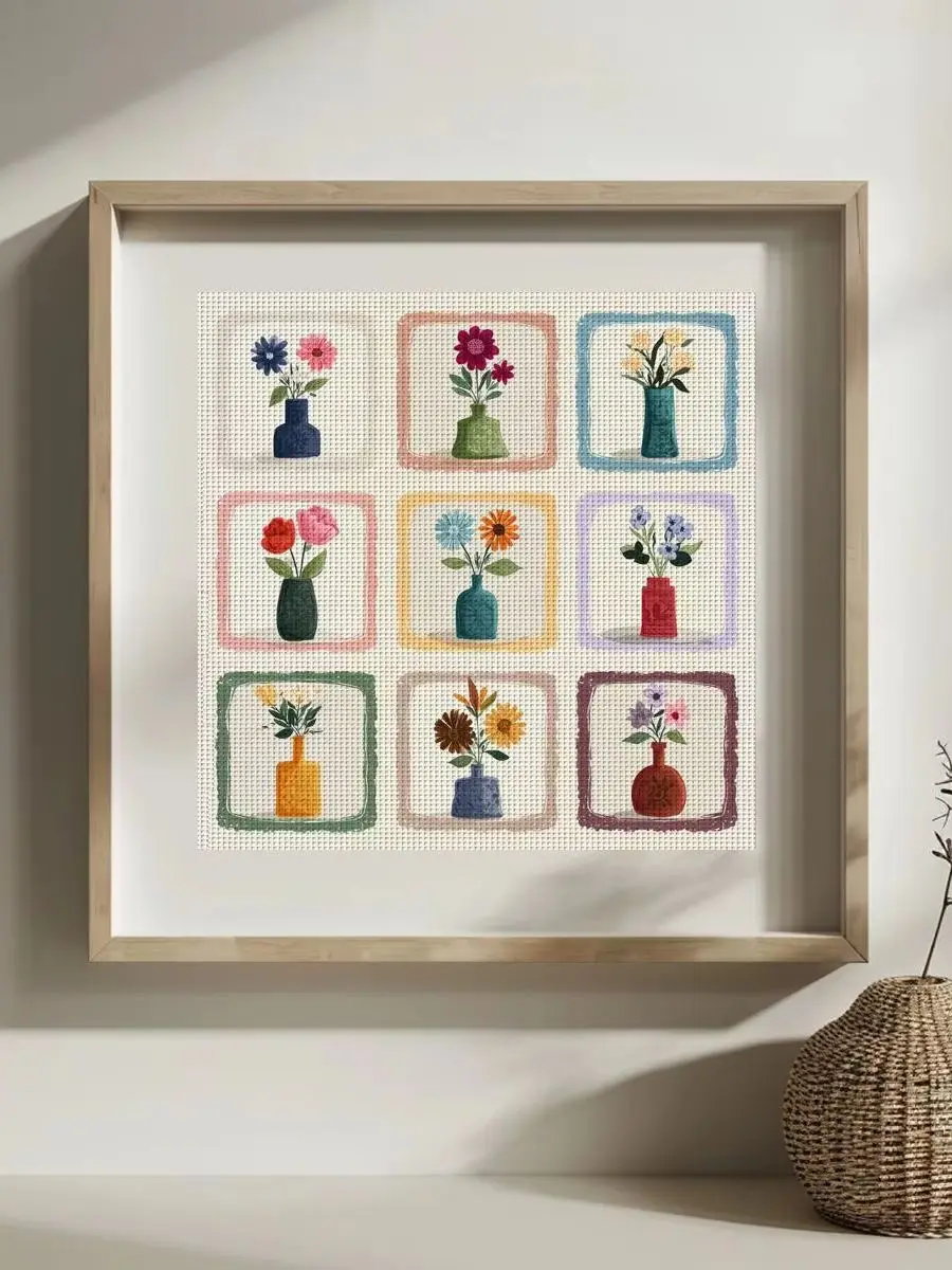 1 Stück 30X30CM/11,8 Zoll Blumenmuster Kreuzstich-Set DIY-Kit 11/14/16CT DIY Stickerei-Set DIY Kreuzstich-Set Zubehör – Detail 1