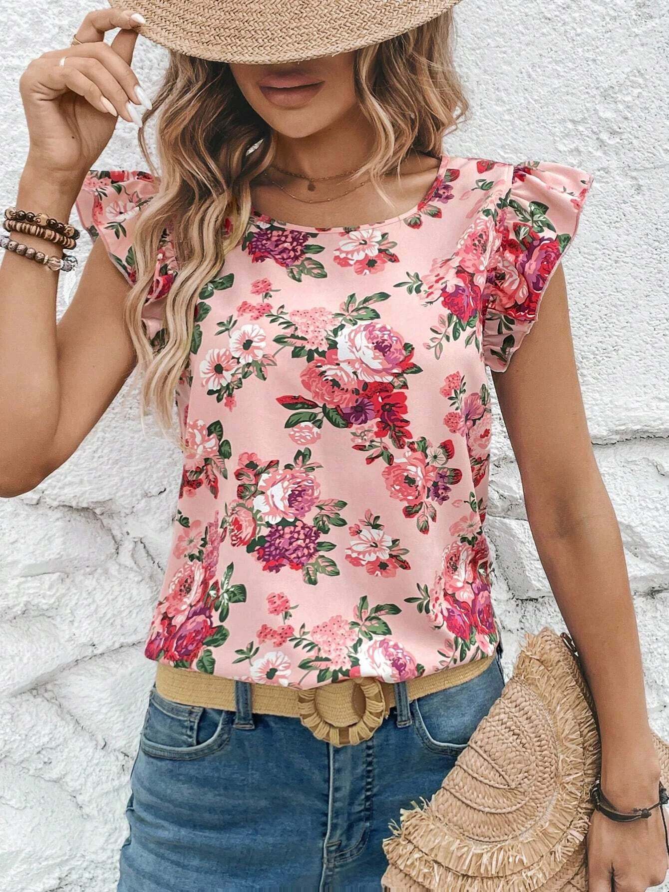 Cross border European and American women\'s fashion elegant floral print slim fit shirt