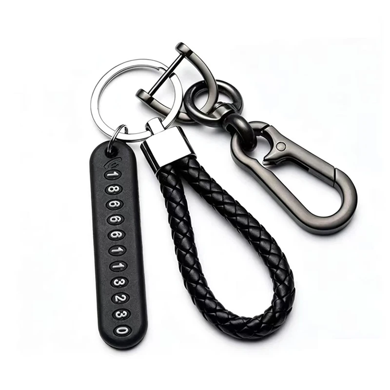 DIY Number Plate Keychain Punk Woven Leather Anti-lost Pendant for Men Motorcycle & Car Key Accessories
