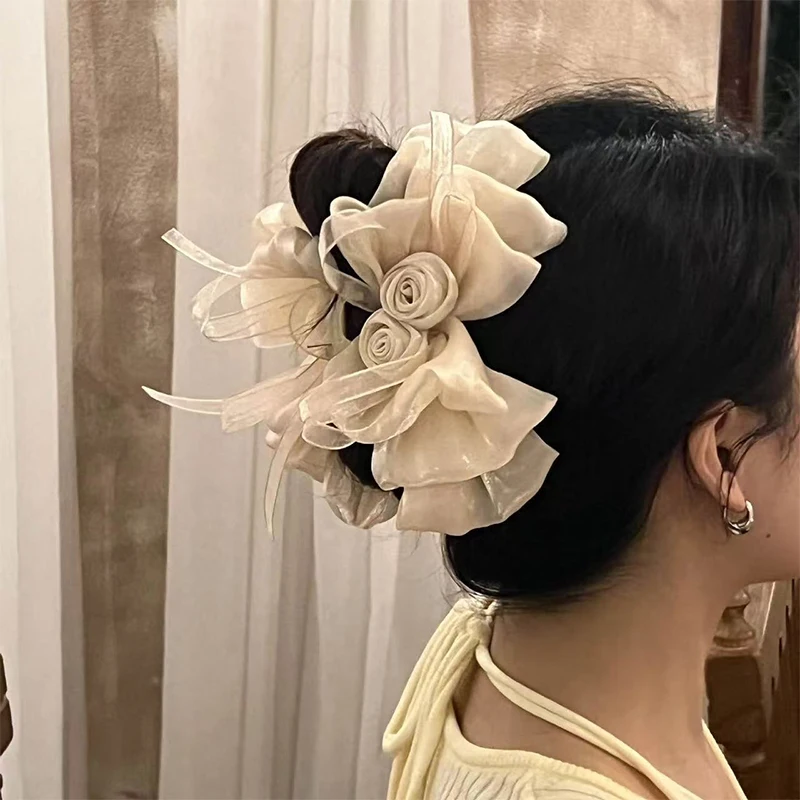 Nouvelle Pince à Cheveux Nœud Rose Tendance pour Femmes et Filles, Pince Requin en Maille Douce et Élégante, Accessoire Cheveux Polyvalent et Raffiné, Cadeau