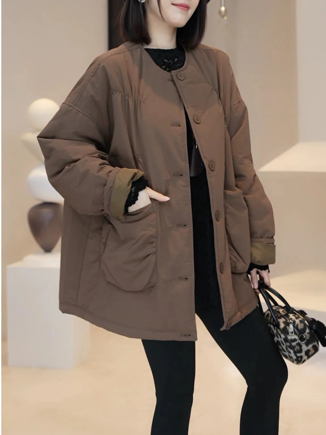 

Sli Anti-Aging Thiened Cotton Jaet Women's Winter Large Size Slimming Lightweight Collarl Cotton Top Coat