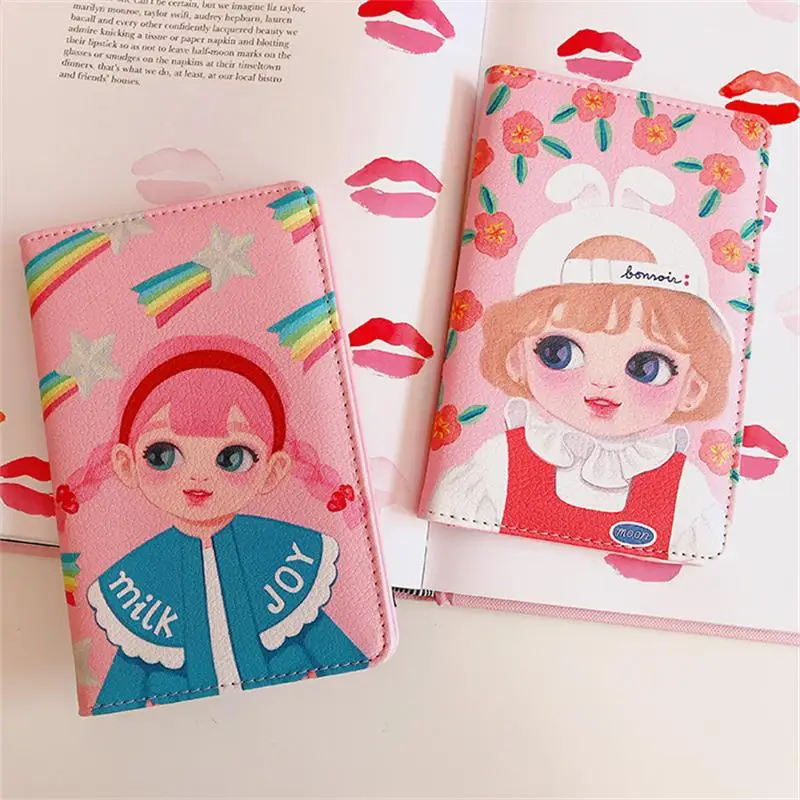 Beautiful Girl Passport Cover Girls Travel Passport Holder PU Leather Function Business Card Case For Women Pink ID Card Holder