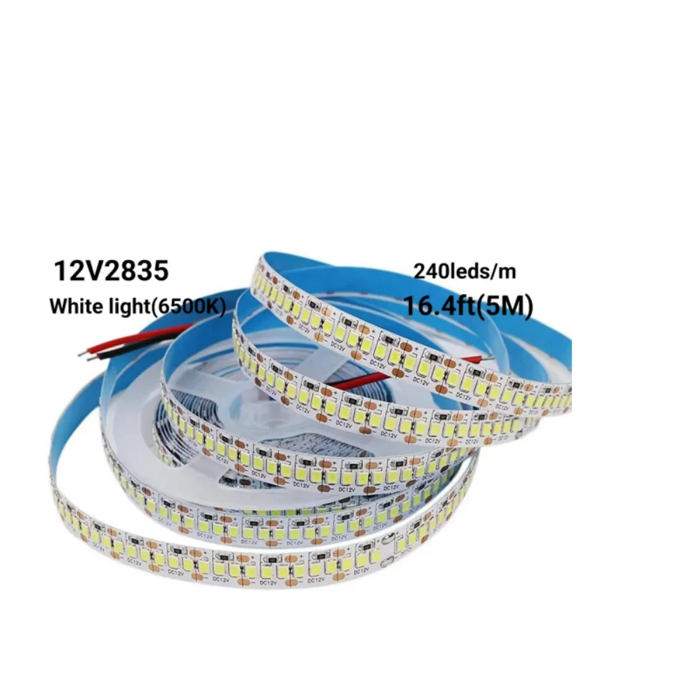 

1 рулон 16,4 фута (5 м) 1200 светодиодов 2835 12 В Белая светодиодная лента 6500 К лента шириной 10 мм 240 светодиодов/м для спальни, кухонного шкафа, украшения освещения офисного шкафа, внутренняя рождественская декоративная лента (без источника питания)