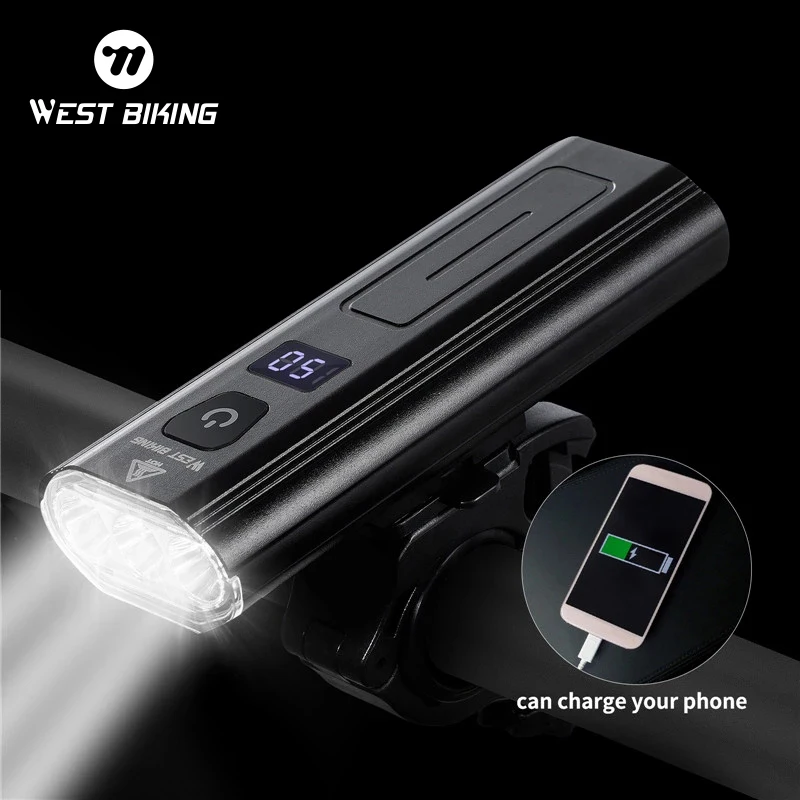 WEST BIKING 5200mAh Bicycle Light Rainproof USB Charging LED 1300 Lumens Headlight as Power Bank MTB Bike Front Lamp Accessories