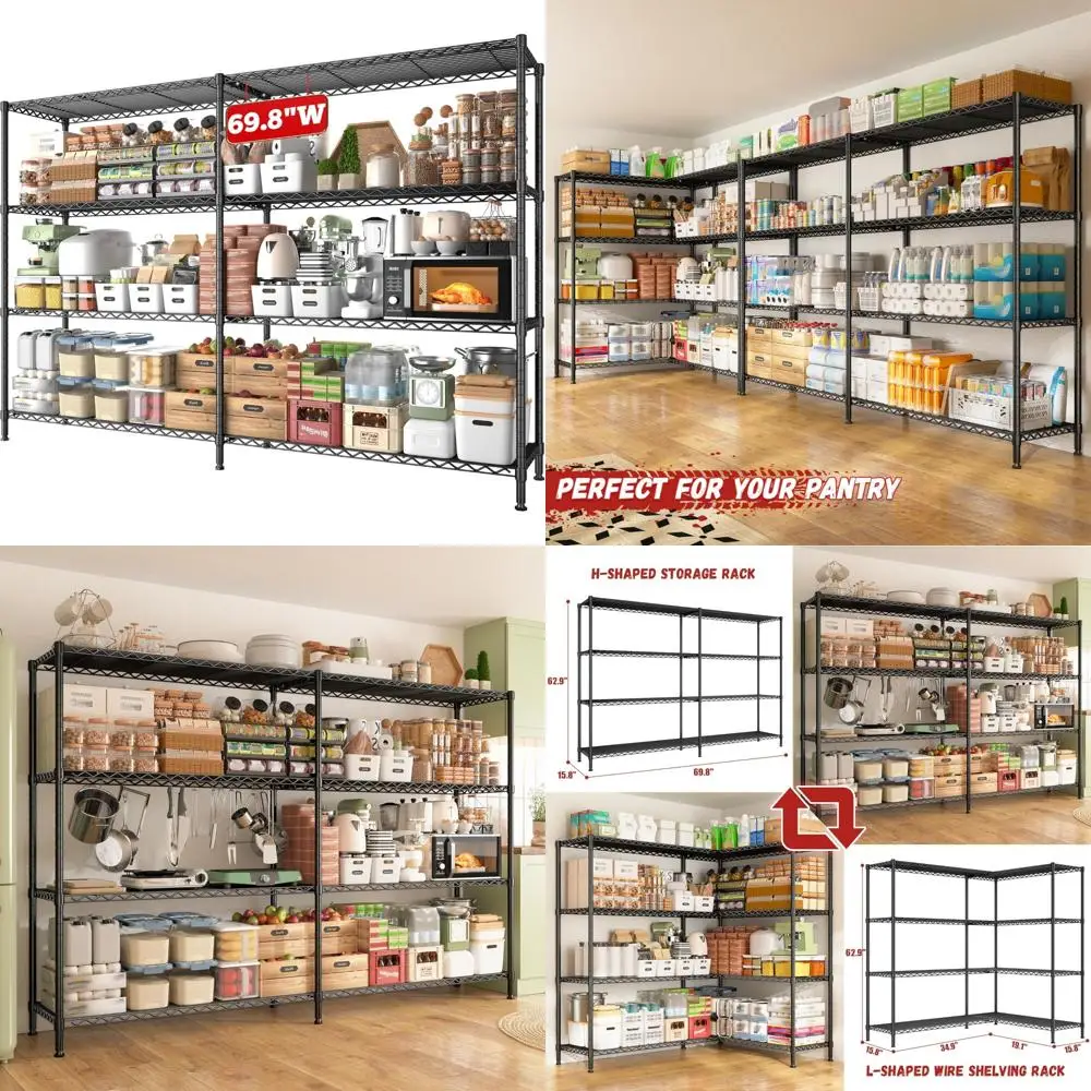 Сверхмощный регулируемый 4-х уровневый стеллаж из металлической проволоки для стеллажей для хранения — емкость 1250 фунтов, 69,8 Ш x 69,8 Г x 71,6 В дюймов