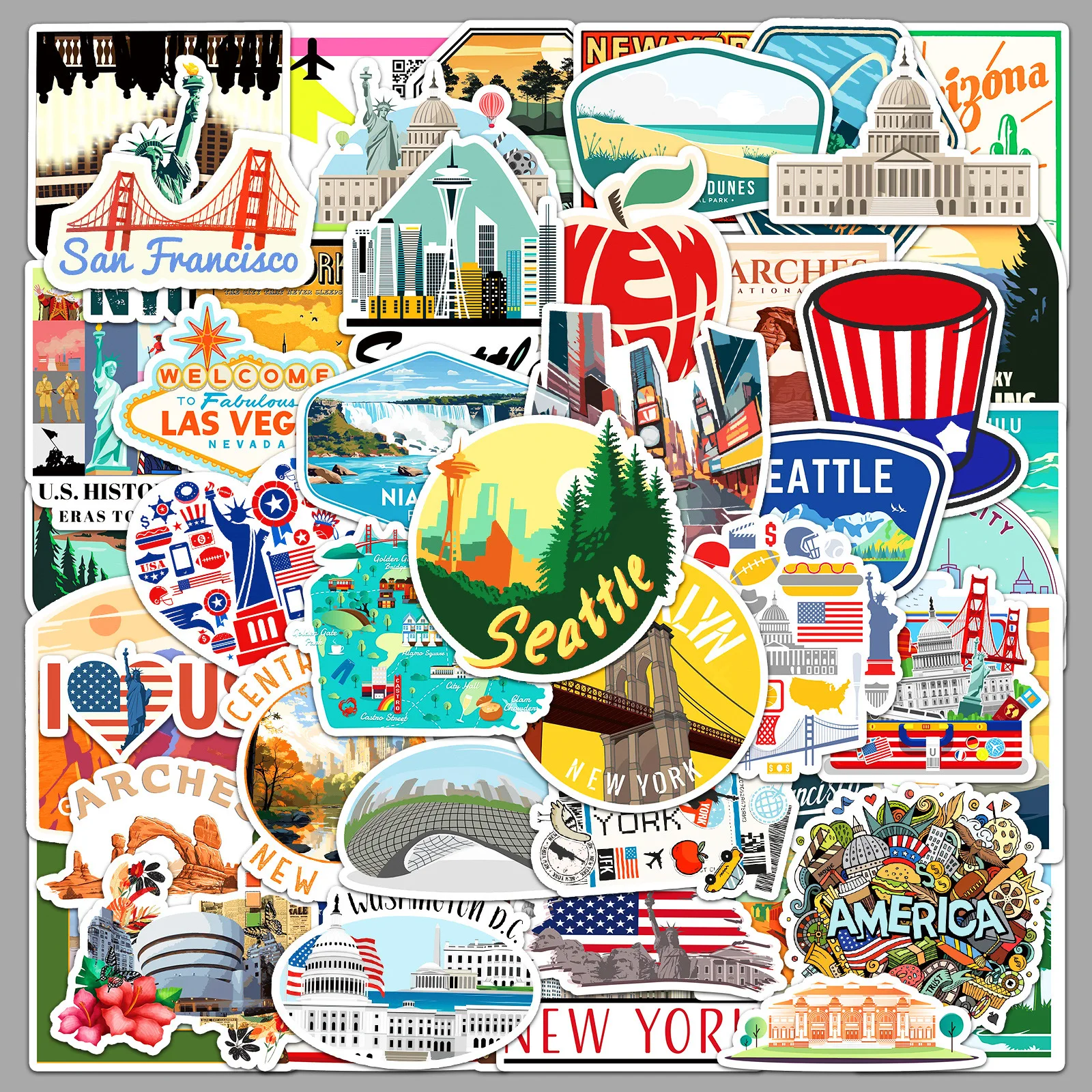 

10/50Pcs USA American New York Travel Stickers Aesthetic Decals DIY Luggage Phone Motorcycle Car Bike Laptop Kids Sticker Toy