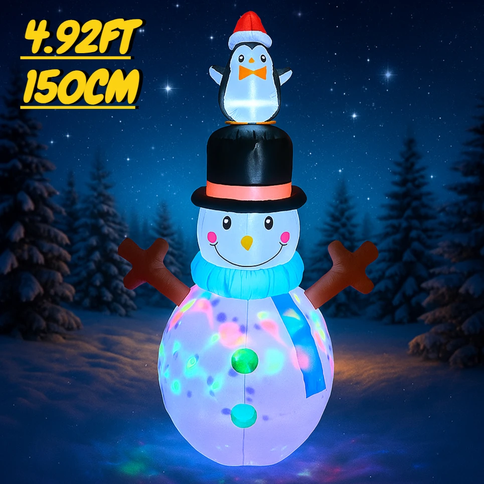 4.92フィート LEDライト付き インフレータブルおもちゃ 雪だるま ペンギン クリスマスデコレーション 庭用 ホリデーギフト クリスマス用品 ホームデコレーションオーナメント