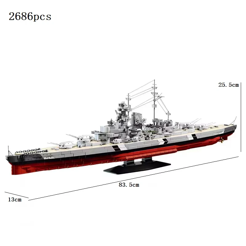 Novo kit de blocos de construção de navio de guerra alemão bismarck da segunda guerra mundial escala 1:300, 2686 peças modelo de navio de guerra naval tijolos brinquedos de haste crianças presentes moc