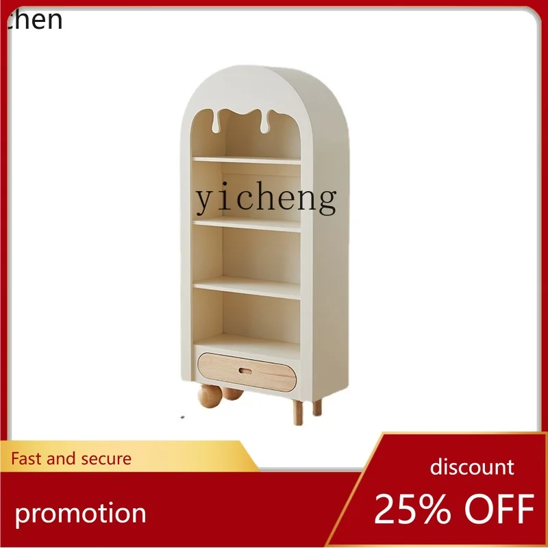 

CZ Living Room Solid Wood Showcase Display Bookshelf Cream Style Bookcase Movable Storage Multi-Layer Storage Cabinet