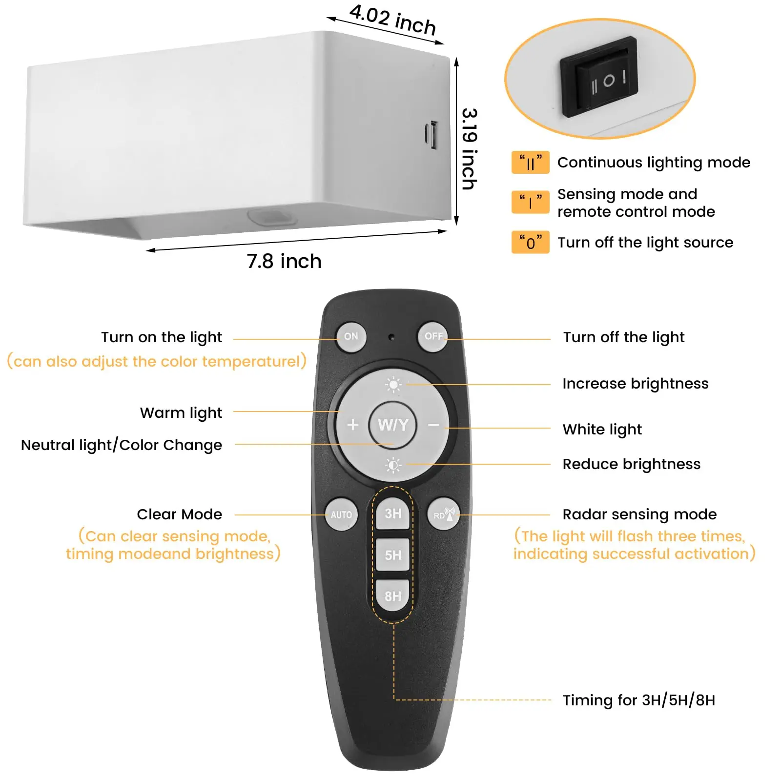 Imagem -06 - Lâmpada de Parede Interna com Controle Remoto Cores Regulável Sensor de Movimento Pir Luz de Parede Magnética com Bateria de 4400mah