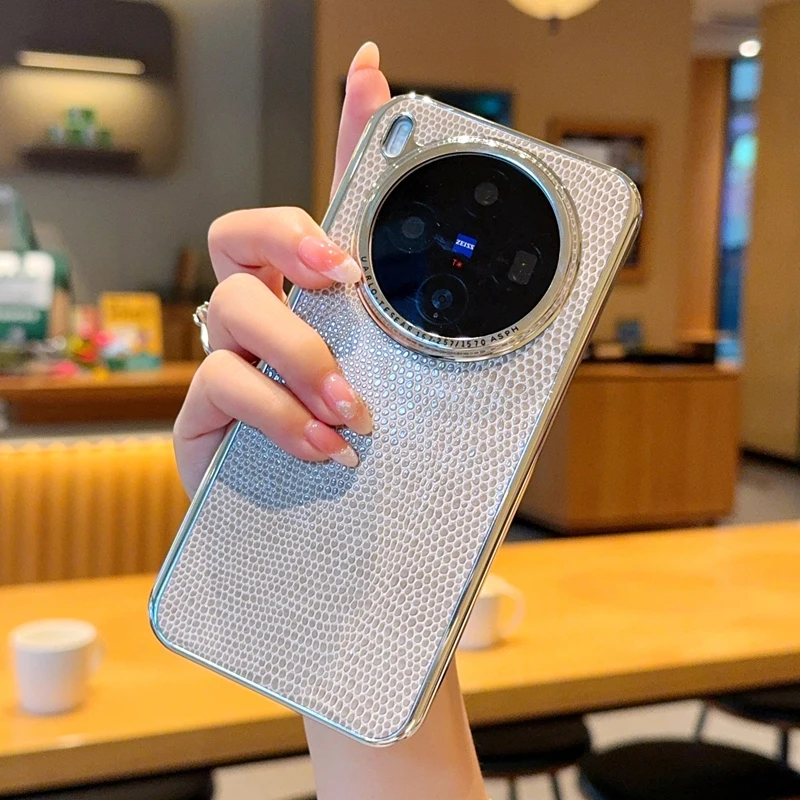 حافظة لهاتف VIVO X300 Pro جديدة مطلية بالكهرباء من الجلد النباتي الفاخر الملمس السحلية غطاء مضاد للسقوط لهاتف Vivo X300 مقاوم للصدمات Funda