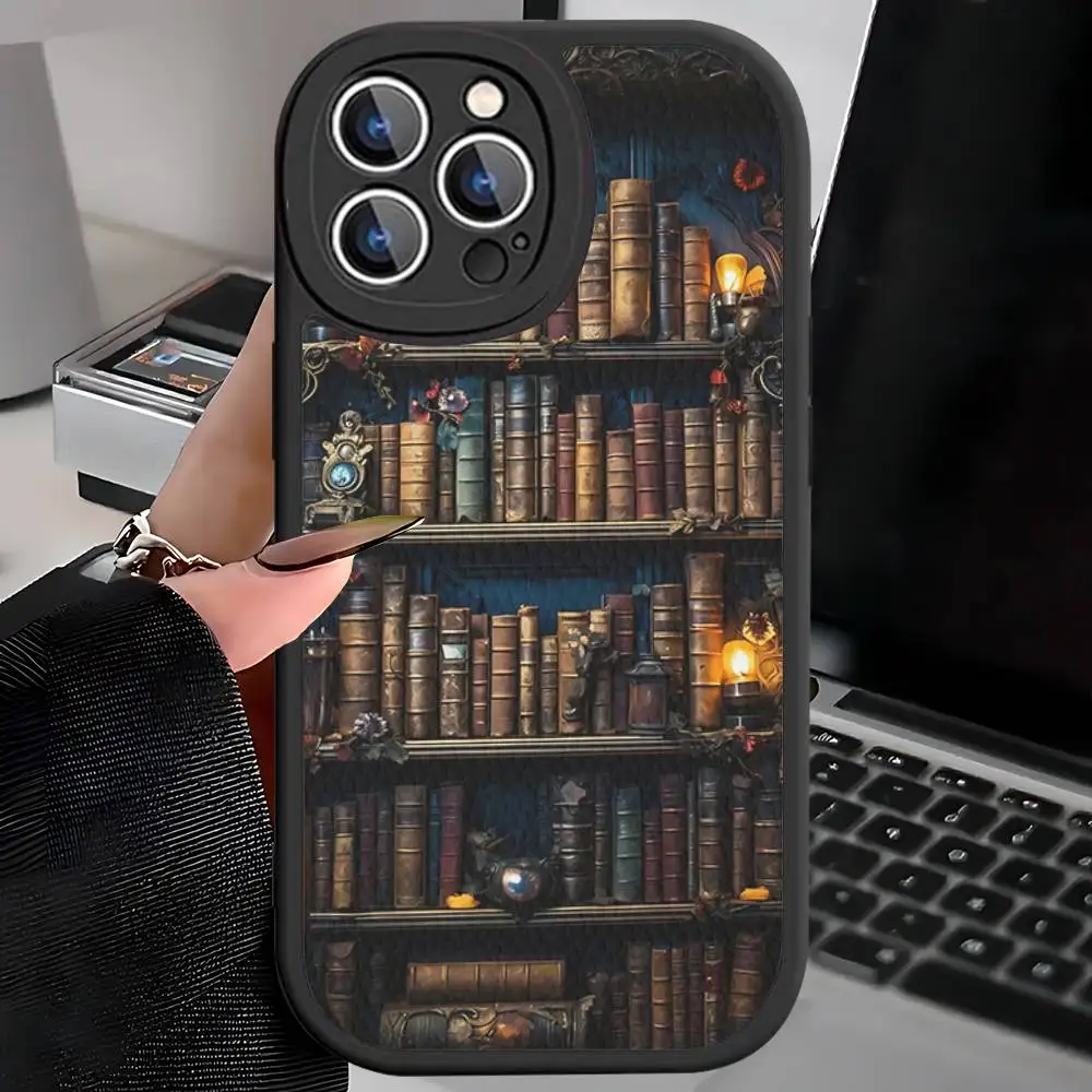 Book Shelf Creative Pattern Phone Case For IPhone 16 15 14 13 12 11 Pro Max Plus Shockproof Leather Cover