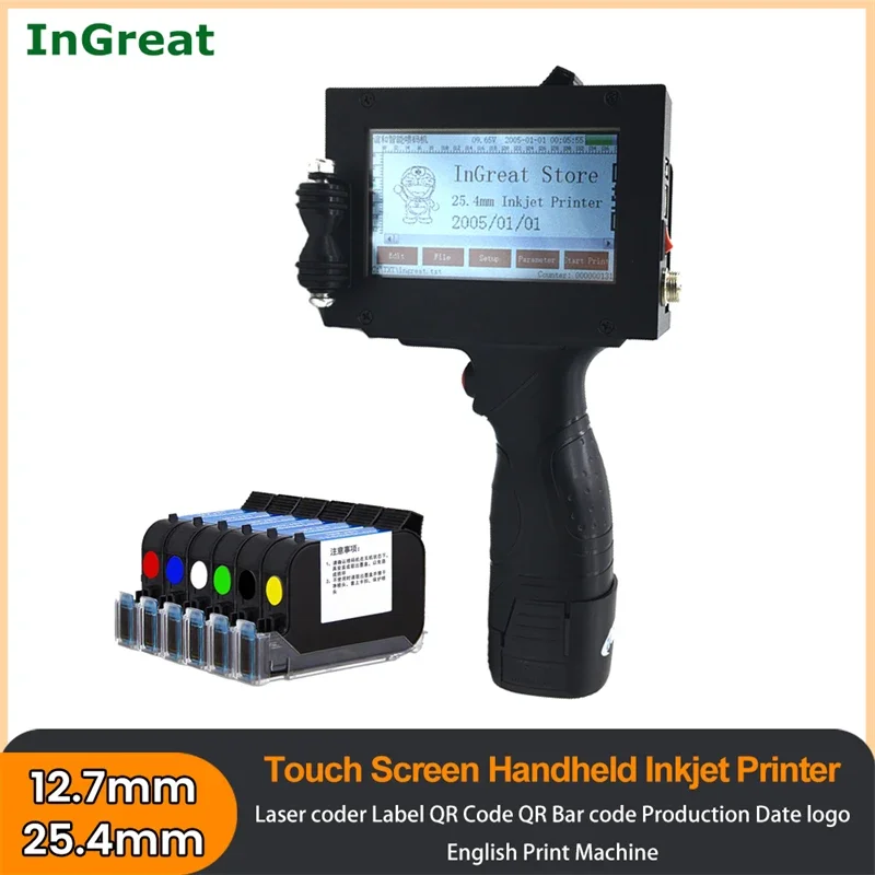 Portable Handheld Inkjet Printer Touch Screen 0.5/1-Inch with Ink Cartridge Expiry Date QR Code Barcode Logo Thermal Printer