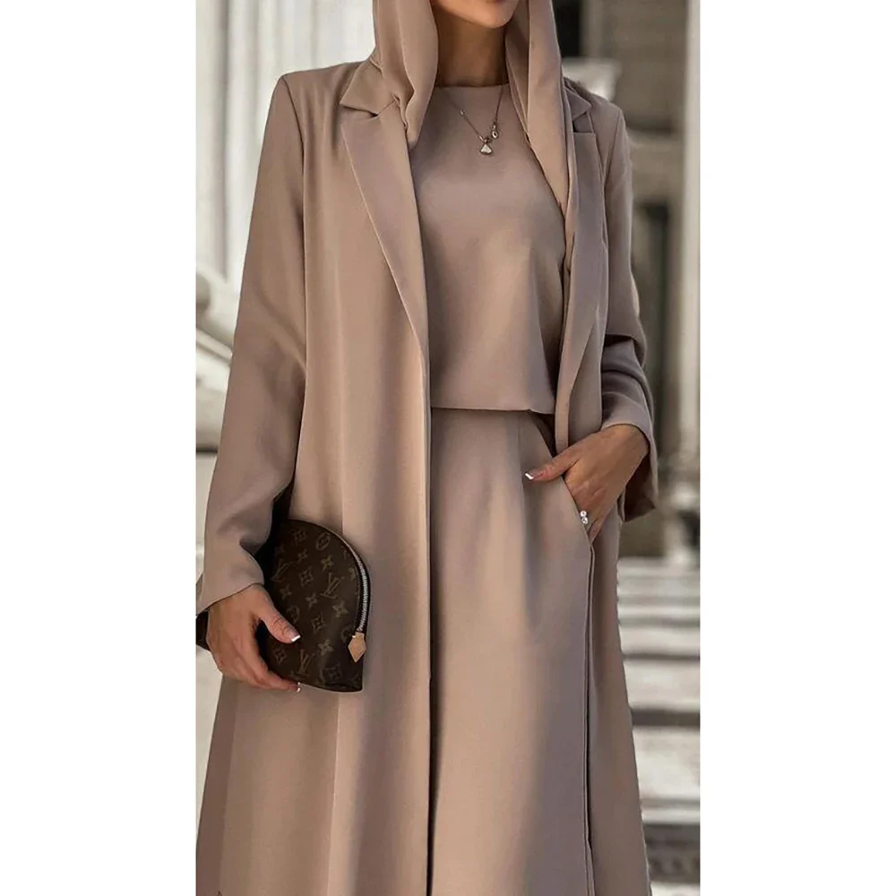 Luxury High-end Women Long Jacket Fashion Slim Single Breasted Female Daily Coat Formal Ankle Length Dress