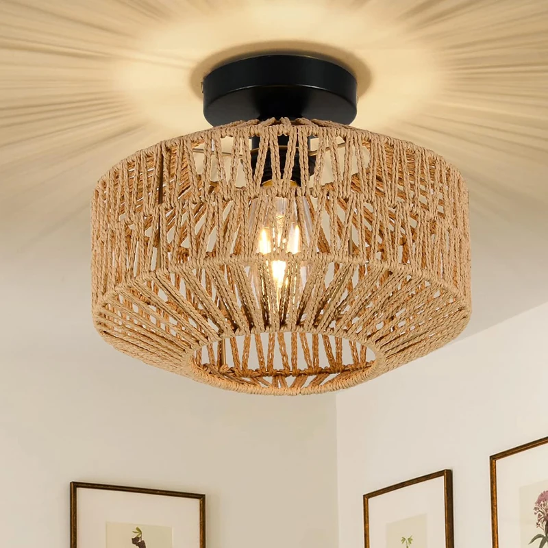 

Натуральный подвесной светильник в японском стиле, ручной работы из ротанга, плетеный светильник для декора гостиной.