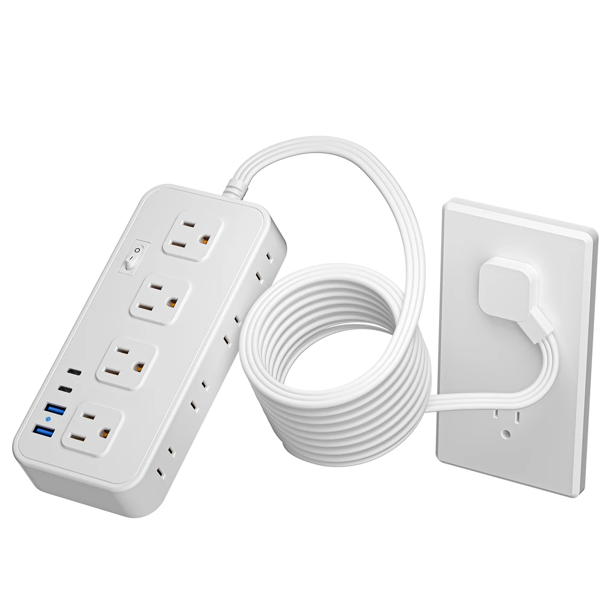 

US Power Strip 8 Outlets Surge Protector 12 in 1 Charging Station2 USB C 2 USB Ports,5FT Flat Plug Extension Cord for Home