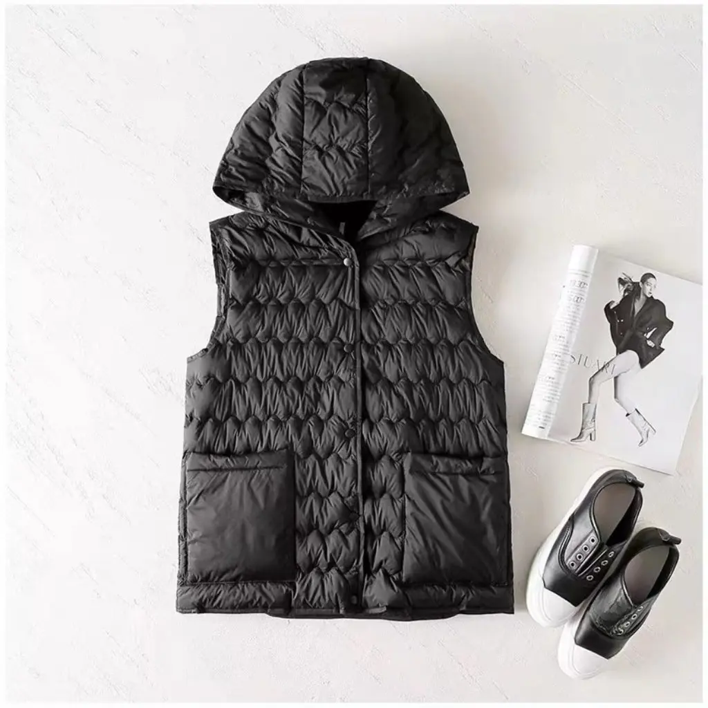 

Women's Lightweight Hooded Vest Casual Warm Coat Spring Autumn Cotton Jacket